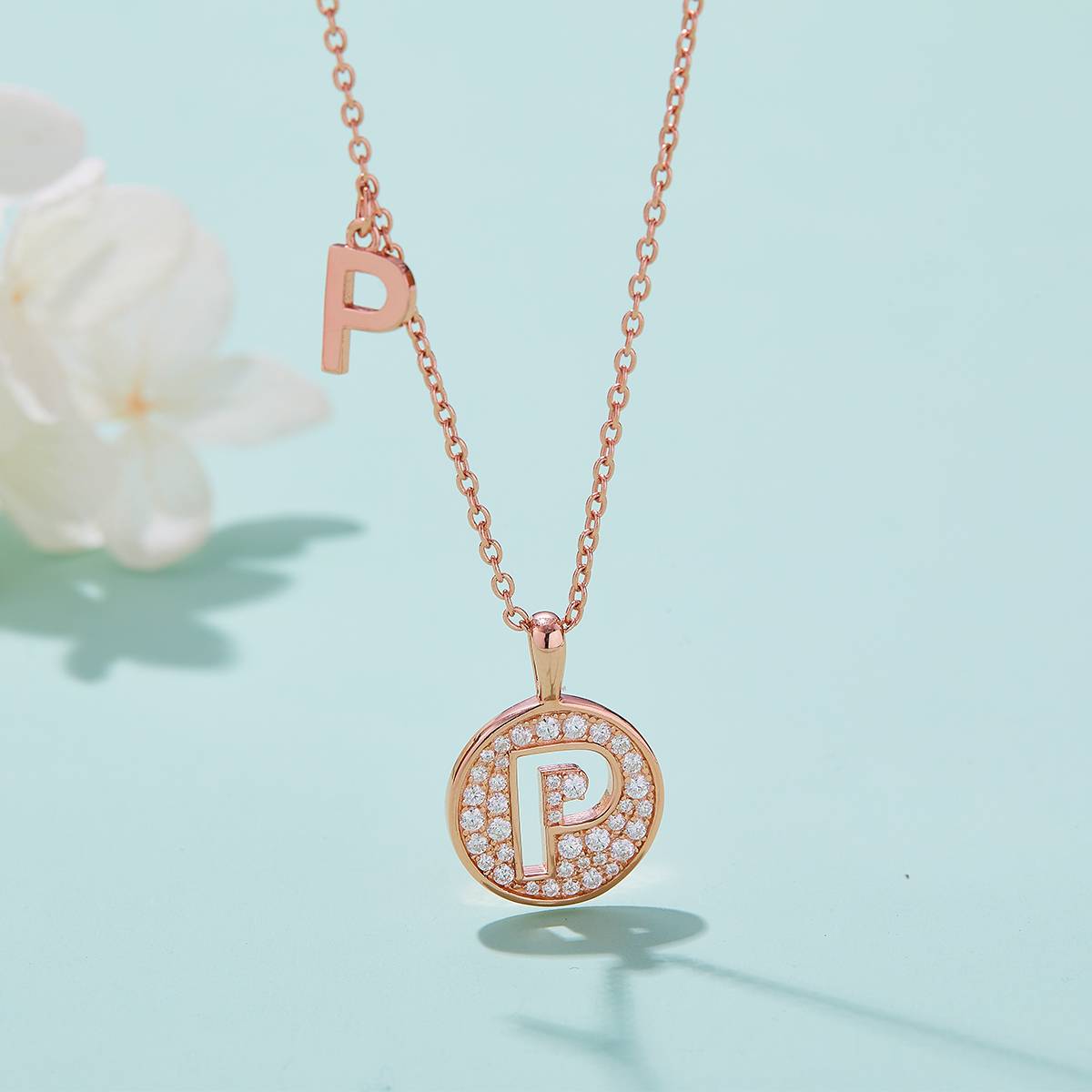 P pendant S925 silver plated rose gold Moissanite light luxury letter necklace
